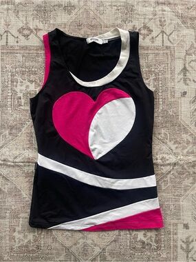 Moschino Y2K 00’s Black Pink and White Heart Tank Top